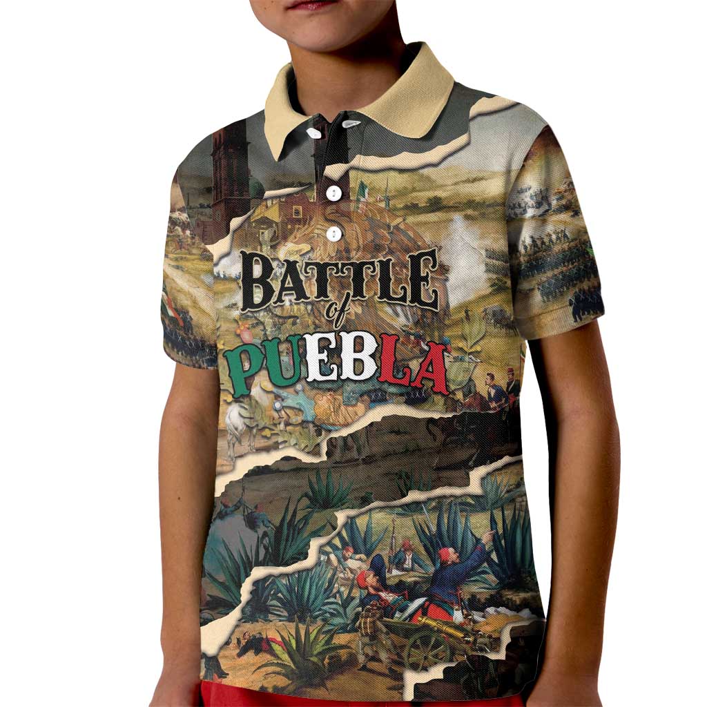 Mexican Battle of Puebla Kid Polo Shirt Vintage Art Style