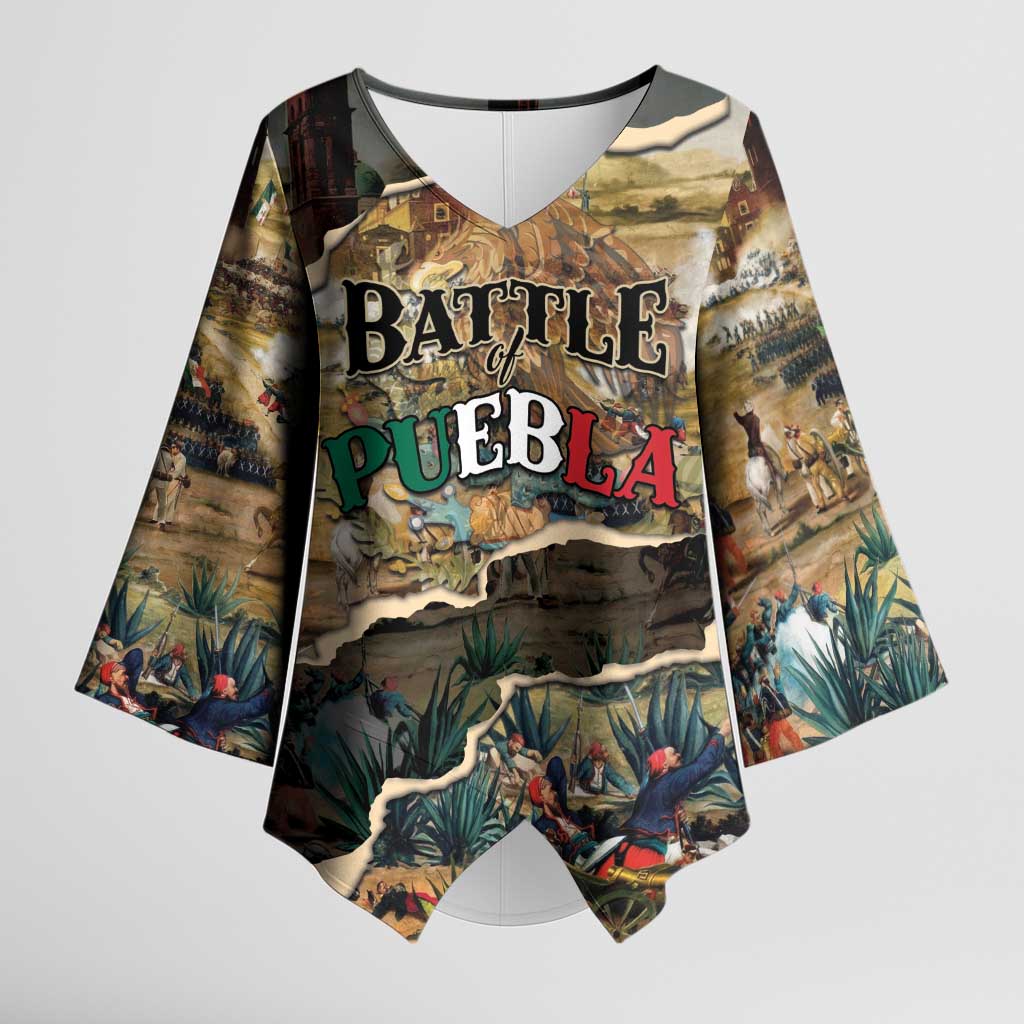 Mexican Battle of Puebla Kimono Sleeve Blouse Vintage Art Style