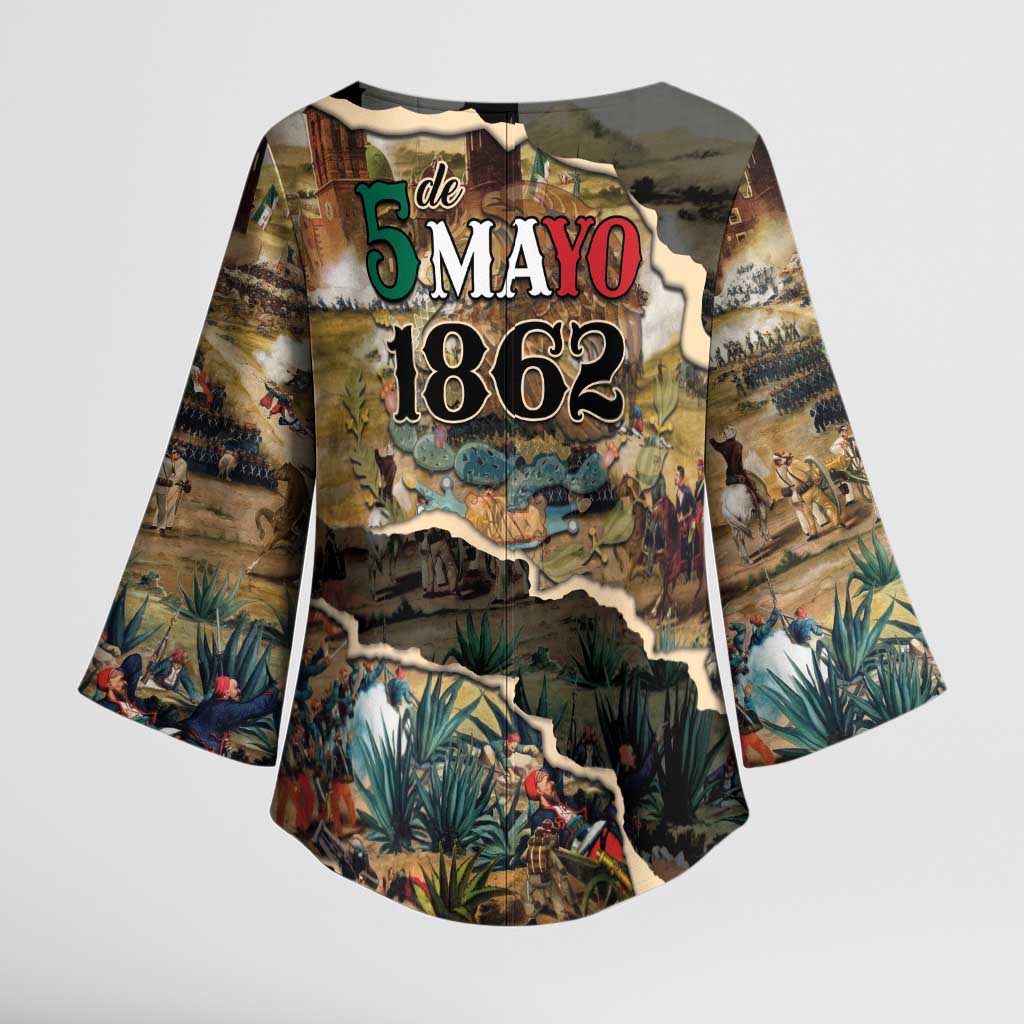 Mexican Battle of Puebla Kimono Sleeve Blouse Vintage Art Style
