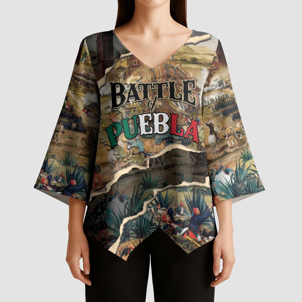 Mexican Battle of Puebla Kimono Sleeve Blouse Vintage Art Style