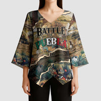 Mexican Battle of Puebla Kimono Sleeve Blouse Vintage Art Style
