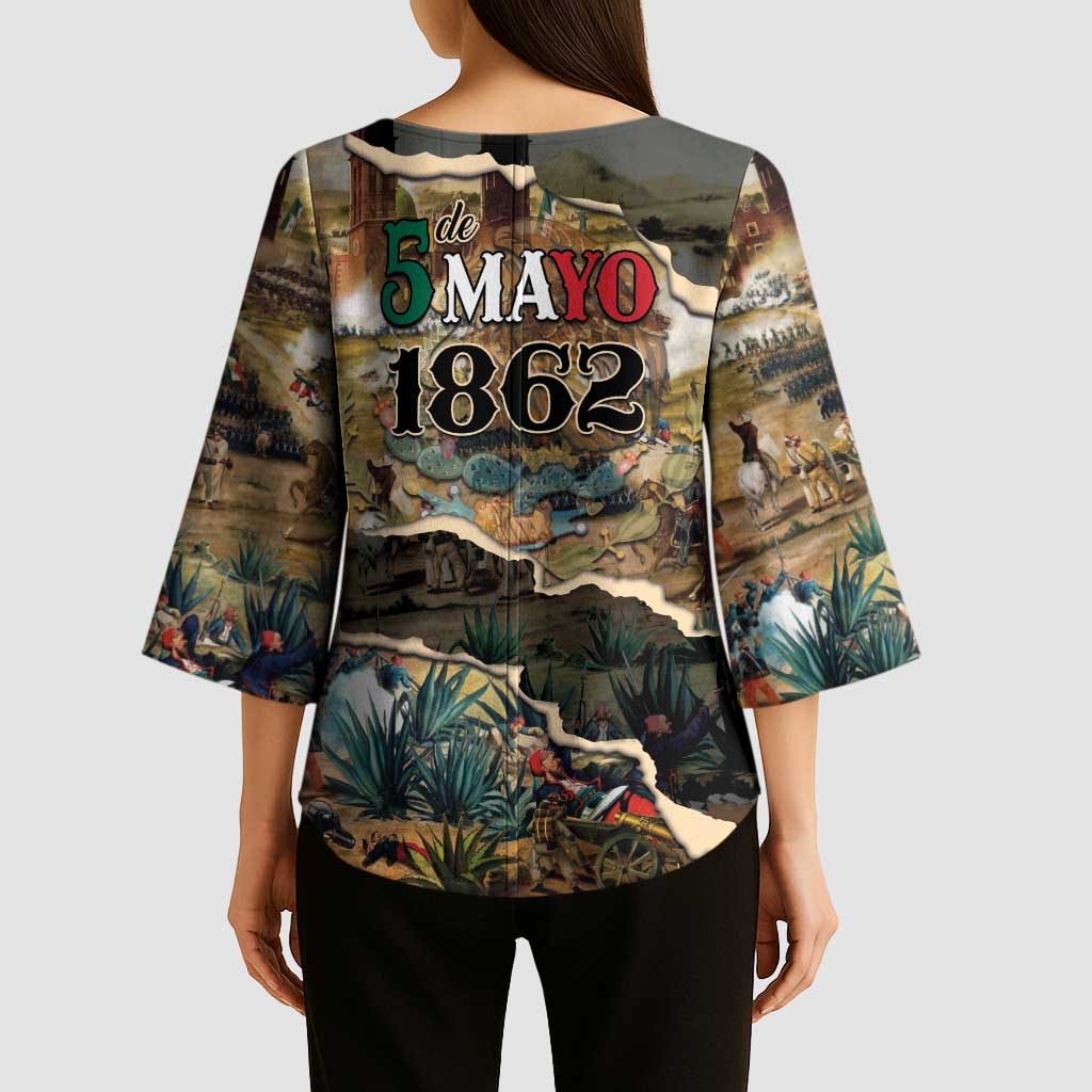 Mexican Battle of Puebla Kimono Sleeve Blouse Vintage Art Style