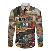 Mexican Battle of Puebla Long Sleeve Button Shirt Vintage Art Style