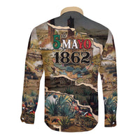 Mexican Battle of Puebla Long Sleeve Button Shirt Vintage Art Style
