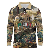 Mexican Battle of Puebla Long Sleeve Polo Shirt Vintage Art Style