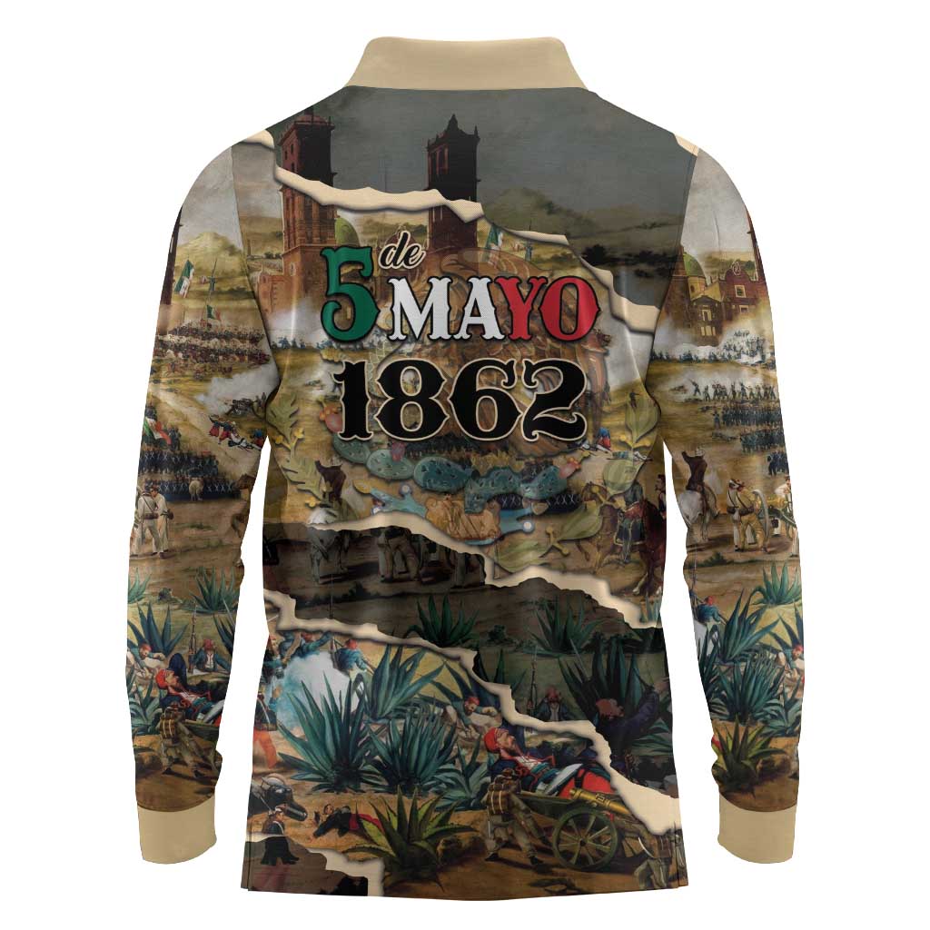 Mexican Battle of Puebla Long Sleeve Polo Shirt Vintage Art Style