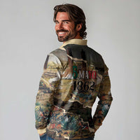 Mexican Battle of Puebla Long Sleeve Polo Shirt Vintage Art Style