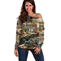 Mexican Battle of Puebla Off Shoulder Sweater Vintage Art Style