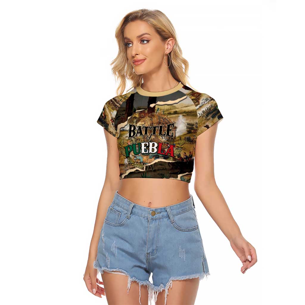 Mexican Battle of Puebla Raglan Cropped T Shirt Vintage Art Style
