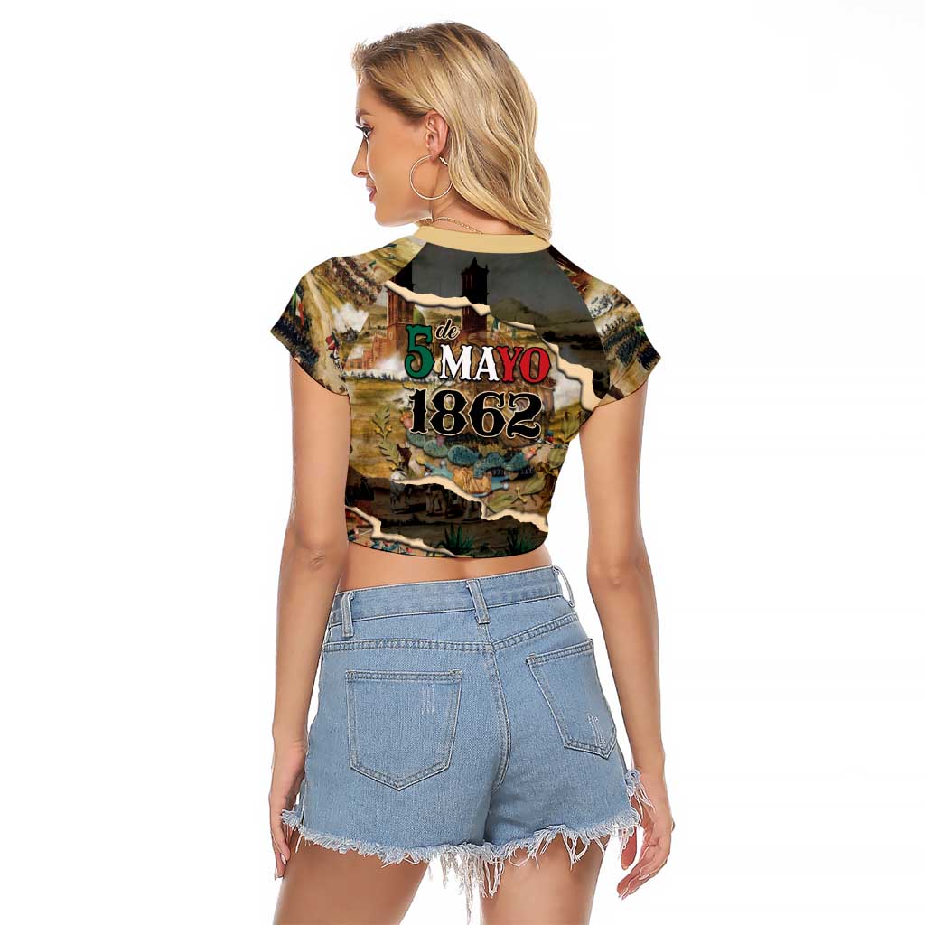 Mexican Battle of Puebla Raglan Cropped T Shirt Vintage Art Style
