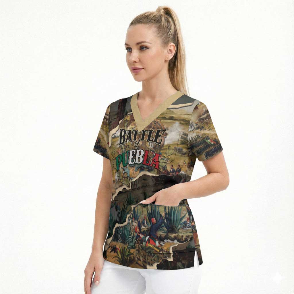 Mexican Battle of Puebla Scrub Top Vintage Art Style