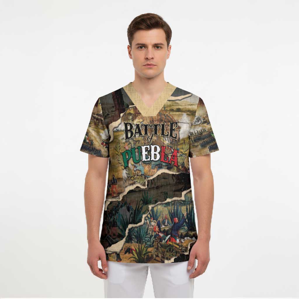Mexican Battle of Puebla Scrub Top Vintage Art Style