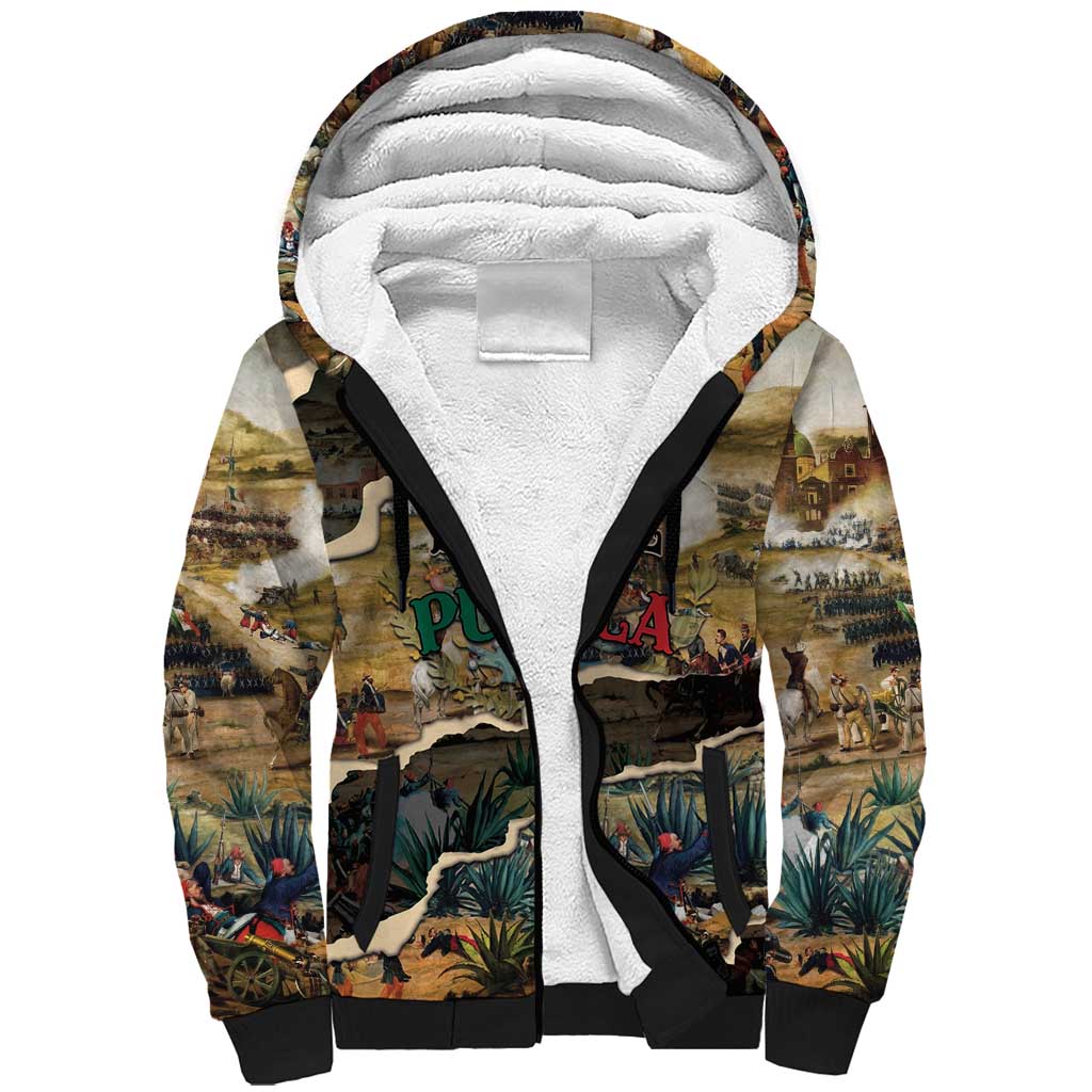Mexican Battle of Puebla Sherpa Hoodie Vintage Art Style