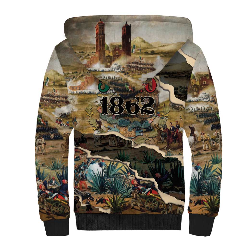 Mexican Battle of Puebla Sherpa Hoodie Vintage Art Style