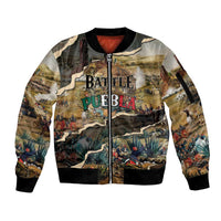 Mexican Battle of Puebla Sleeve Zip Bomber Jacket Vintage Art Style