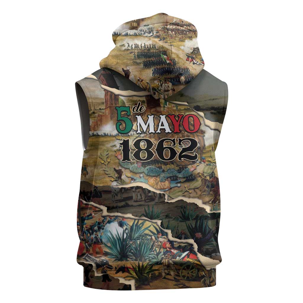 Mexican Battle of Puebla Sleeveless Hoodie Vintage Art Style