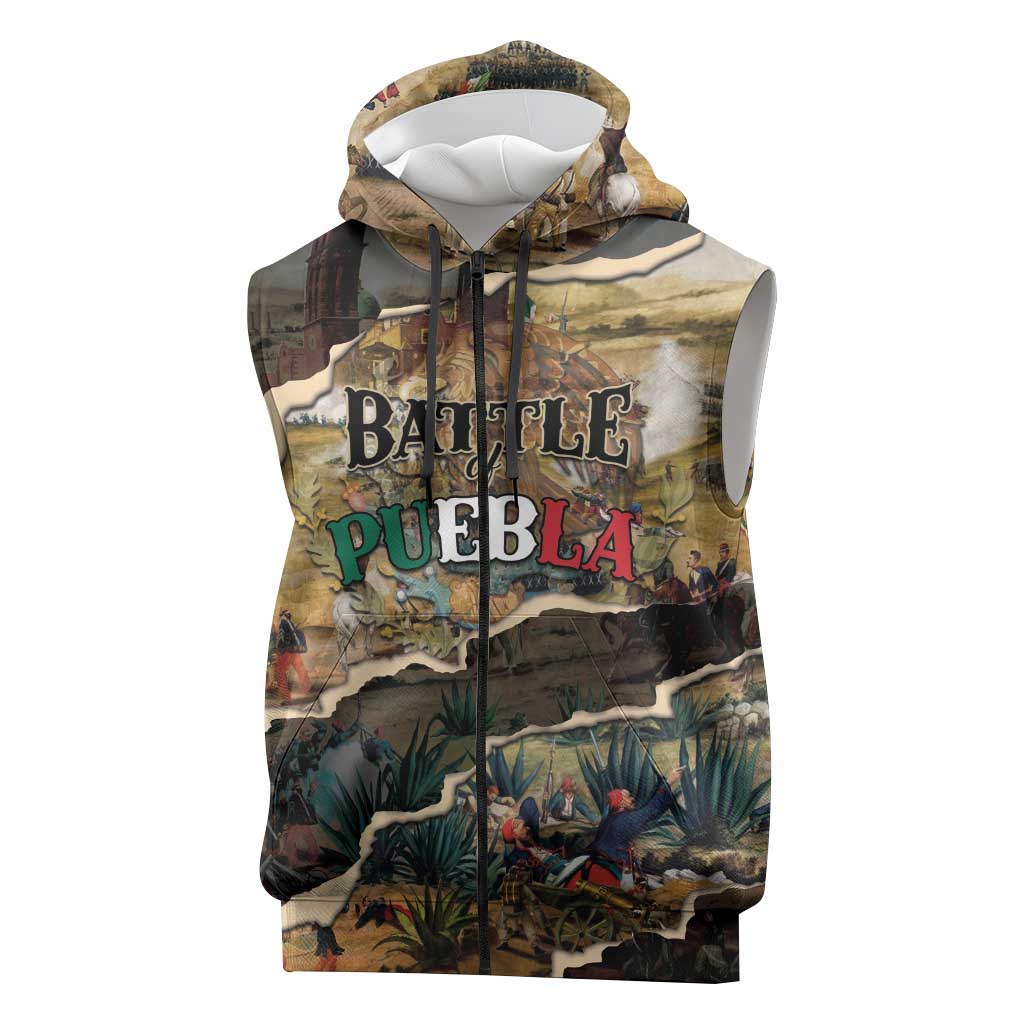 Mexican Battle of Puebla Sleeveless Zip Hoodie Vintage Art Style