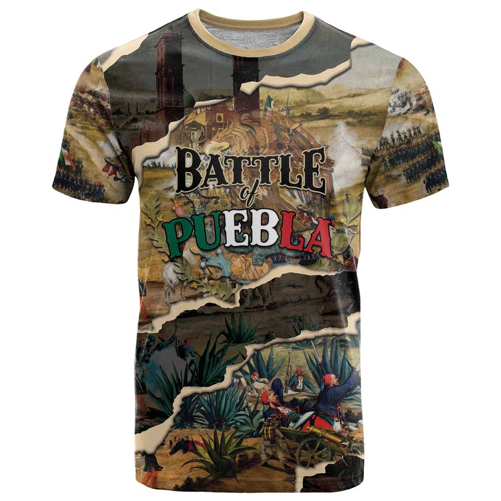 Mexican Battle of Puebla T Shirt Vintage Art Style