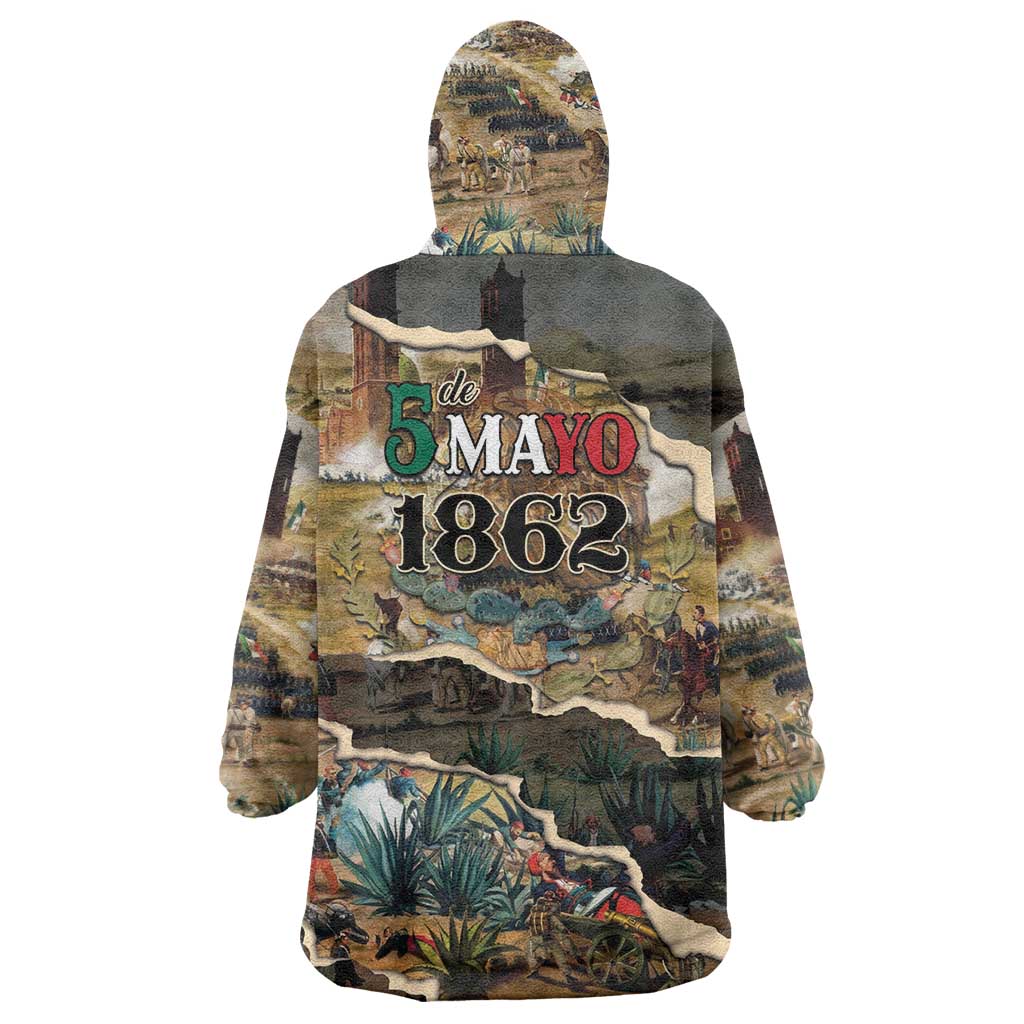 Mexican Battle of Puebla Wearable Blanket Hoodie Vintage Art Style