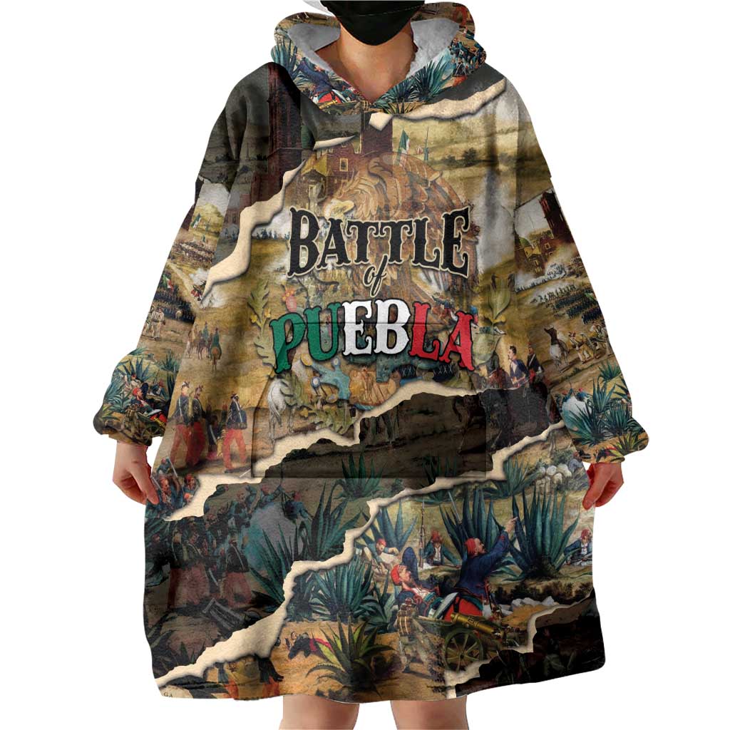 Mexican Battle of Puebla Wearable Blanket Hoodie Vintage Art Style