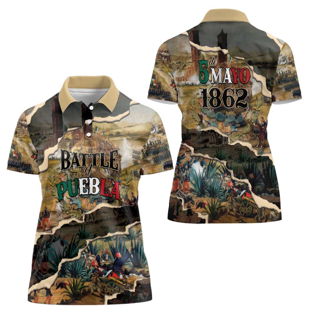 Mexican Battle of Puebla Women Polo Shirt Vintage Art Style