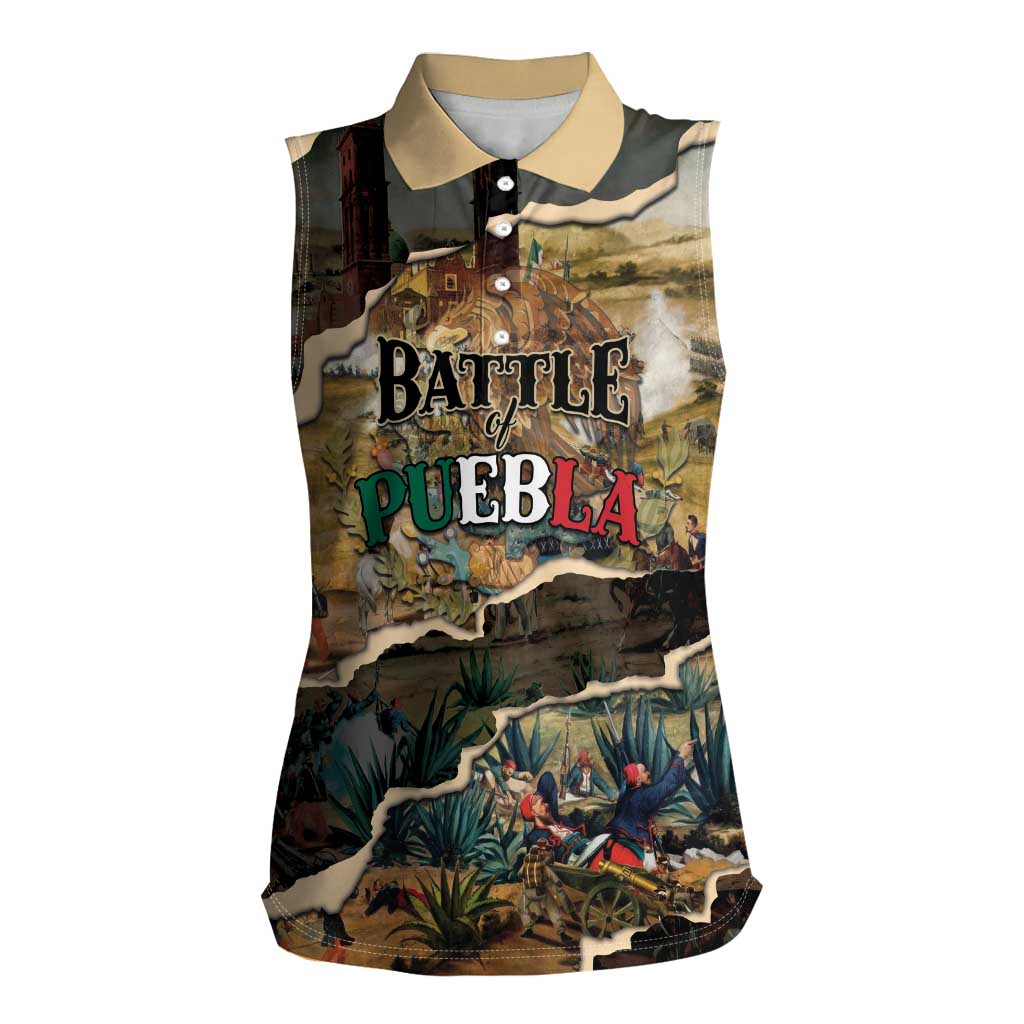 Mexican Battle of Puebla Women Sleeveless Polo Shirt Vintage Art Style