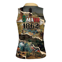 Mexican Battle of Puebla Women Sleeveless Polo Shirt Vintage Art Style
