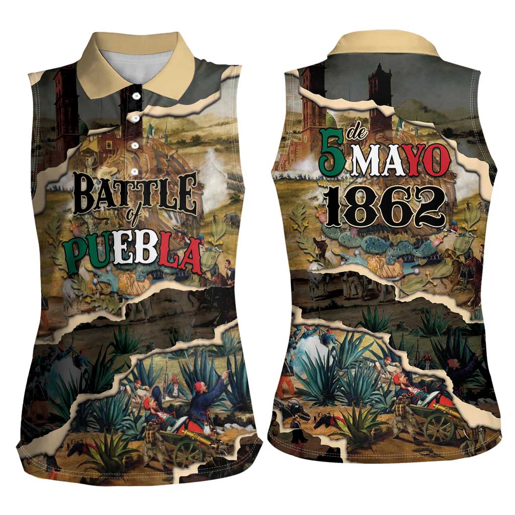Mexican Battle of Puebla Women Sleeveless Polo Shirt Vintage Art Style