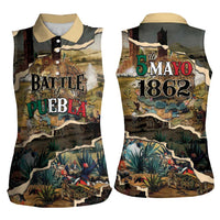 Mexican Battle of Puebla Women Sleeveless Polo Shirt Vintage Art Style