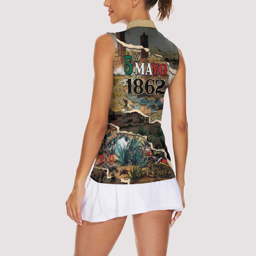 Mexican Battle of Puebla Women Sleeveless Polo Shirt Vintage Art Style