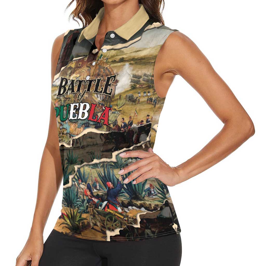 Mexican Battle of Puebla Women Sleeveless Polo Shirt Vintage Art Style
