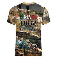 Mexican Battle of Puebla Women V-Neck T-Shirt Vintage Art Style