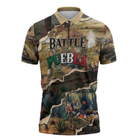Mexican Battle of Puebla Zipper Polo Shirt Vintage Art Style