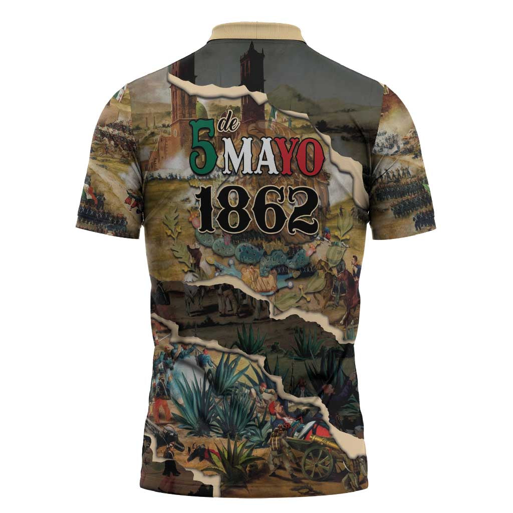 Mexican Battle of Puebla Zipper Polo Shirt Vintage Art Style