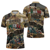 Mexican Battle of Puebla Zipper Polo Shirt Vintage Art Style
