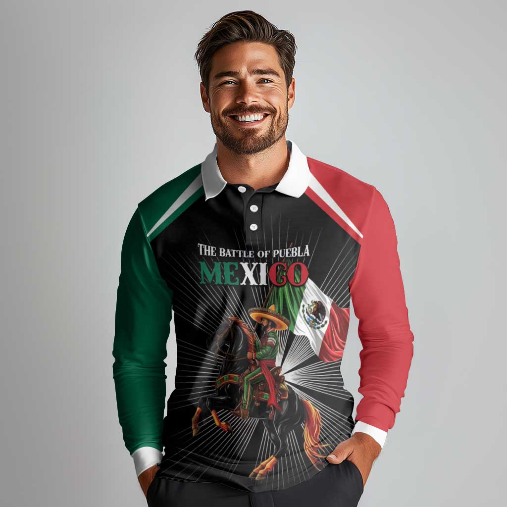 Mexico Battle of Puebla Long Sleeve Polo Shirt Mexican Warrior