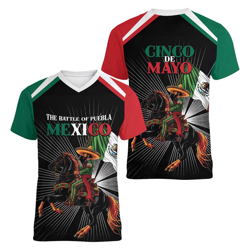 Mexico Battle of Puebla Women V-Neck T-Shirt Mexican Warrior