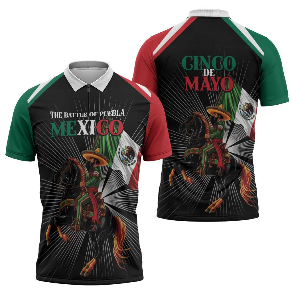 Mexico Battle of Puebla Zipper Polo Shirt Mexican Warrior