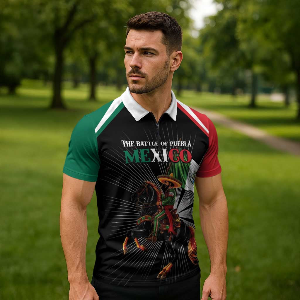 Mexico Battle of Puebla Zipper Polo Shirt Mexican Warrior