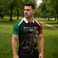 Mexico Battle of Puebla Zipper Polo Shirt Mexican Warrior