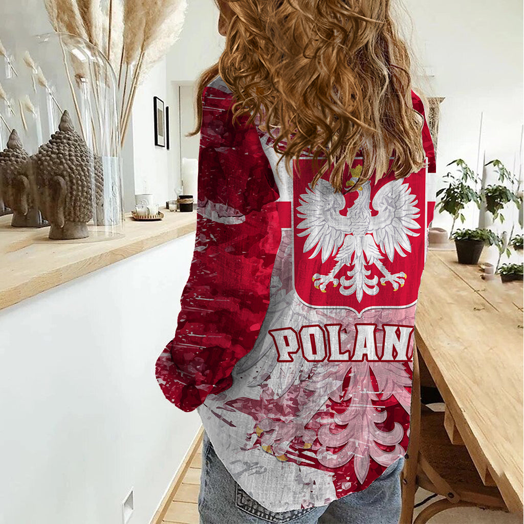 Poland Women Casual Shirt Polska Coat Of Arms Flag Style - Wonder Print Shop