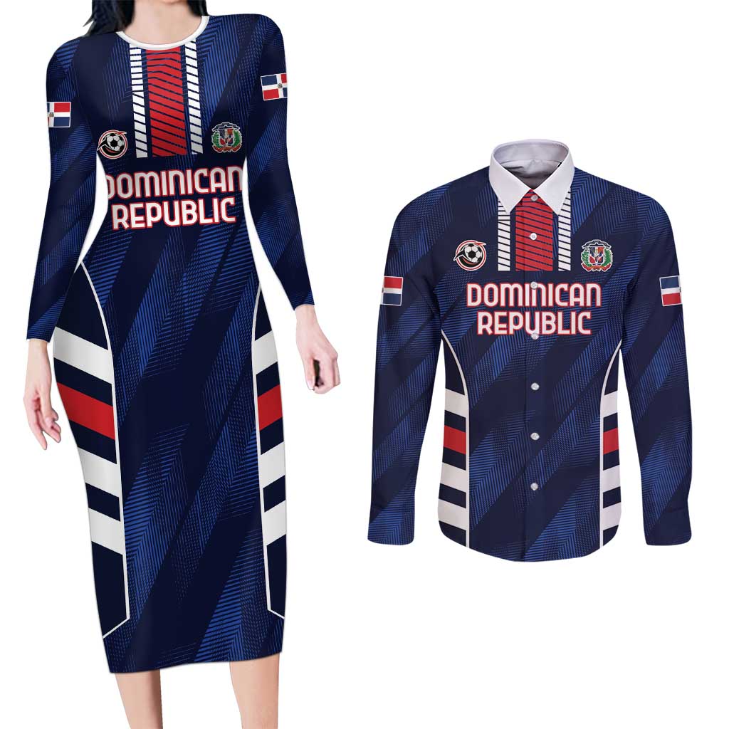 Custom Football Dominican Republic Couples Matching Long Sleeve Bodycon Dress and Long Sleeve Button Shirt Go Los Quisqueyanos - Wonder Print Shop