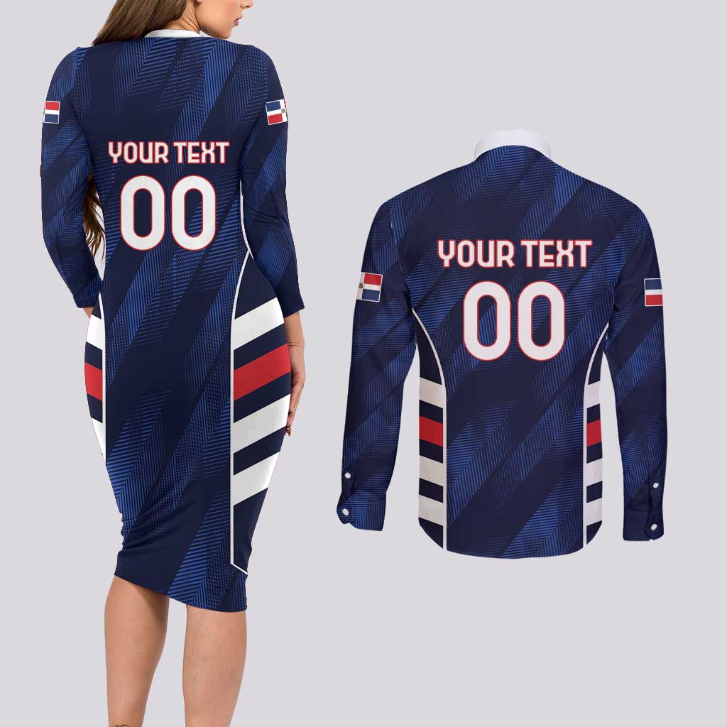 Custom Football Dominican Republic Couples Matching Long Sleeve Bodycon Dress and Long Sleeve Button Shirt Go Los Quisqueyanos - Wonder Print Shop