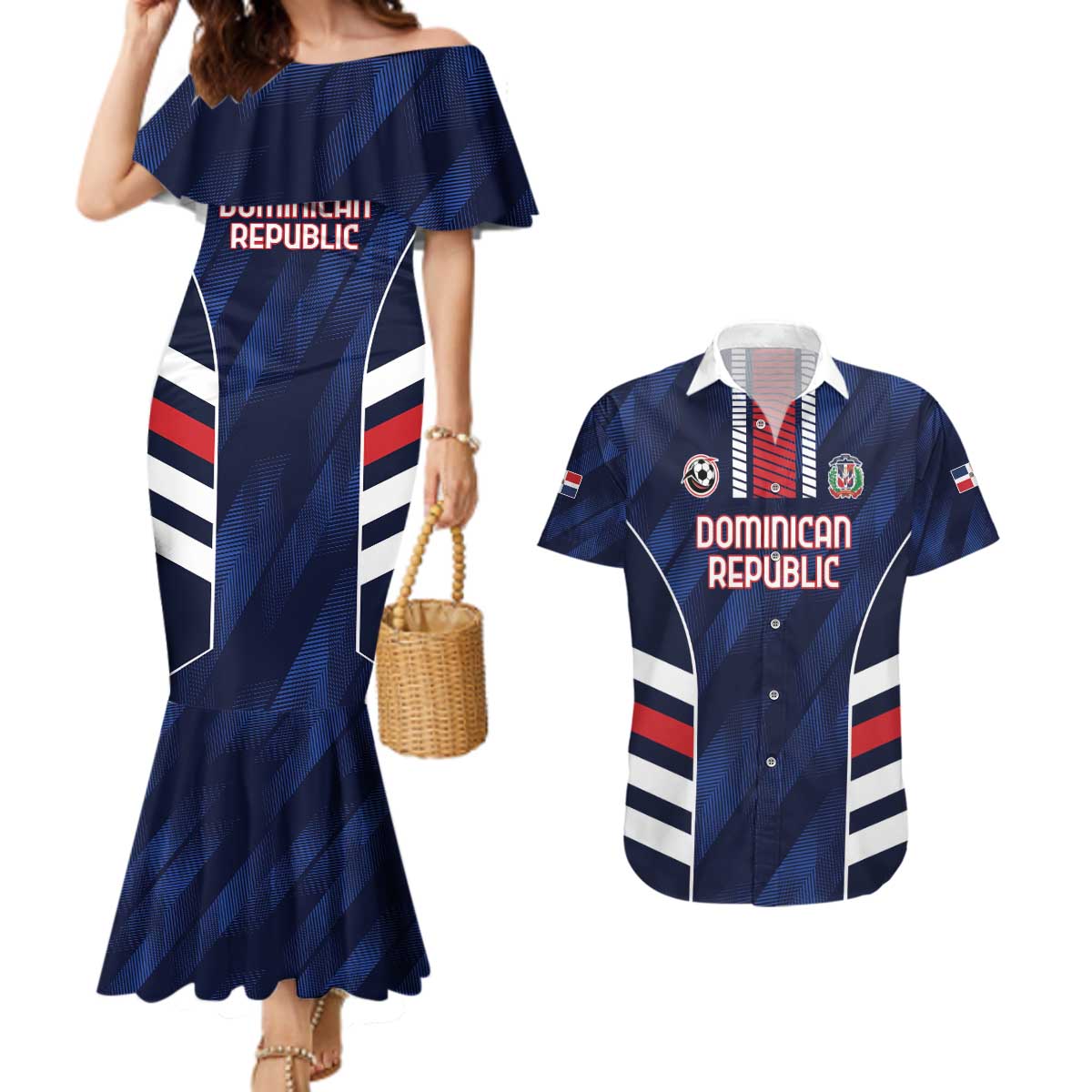 Custom Football Dominican Republic Couples Matching Mermaid Dress and Hawaiian Shirt Go Los Quisqueyanos - Wonder Print Shop