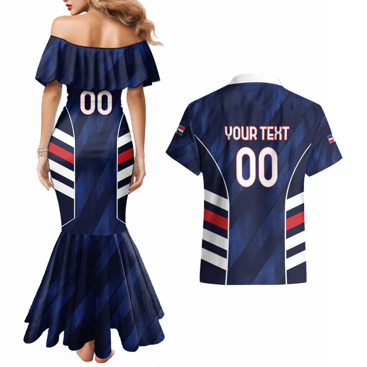 Custom Football Dominican Republic Couples Matching Mermaid Dress and Hawaiian Shirt Go Los Quisqueyanos - Wonder Print Shop