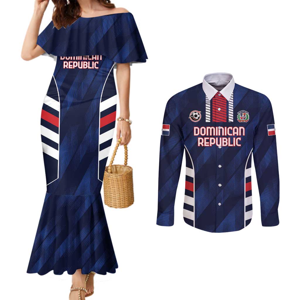 Custom Football Dominican Republic Couples Matching Mermaid Dress and Long Sleeve Button Shirt Go Los Quisqueyanos - Wonder Print Shop