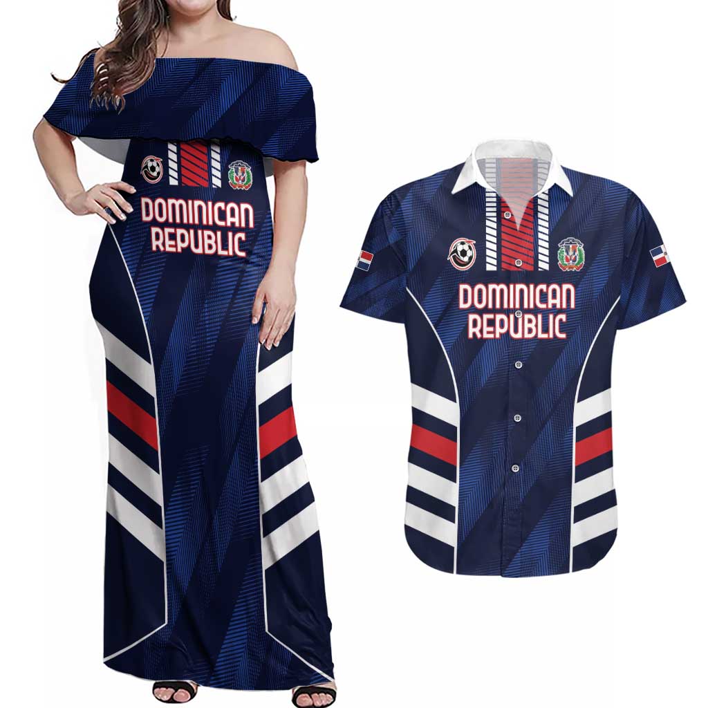Custom Football Dominican Republic Couples Matching Off Shoulder Maxi Dress and Hawaiian Shirt Go Los Quisqueyanos - Wonder Print Shop