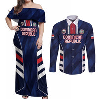 Custom Football Dominican Republic Couples Matching Off Shoulder Maxi Dress and Long Sleeve Button Shirt Go Los Quisqueyanos - Wonder Print Shop