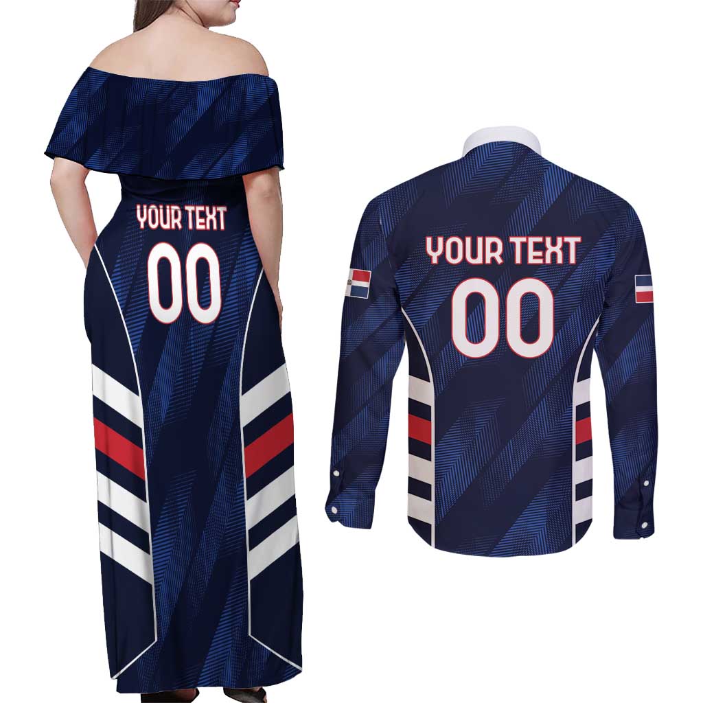 Custom Football Dominican Republic Couples Matching Off Shoulder Maxi Dress and Long Sleeve Button Shirt Go Los Quisqueyanos - Wonder Print Shop