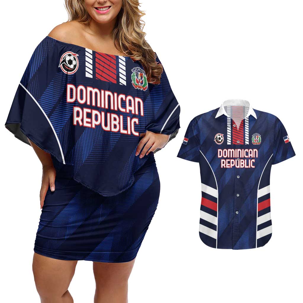 Custom Football Dominican Republic Couples Matching Off Shoulder Short Dress and Hawaiian Shirt Go Los Quisqueyanos - Wonder Print Shop